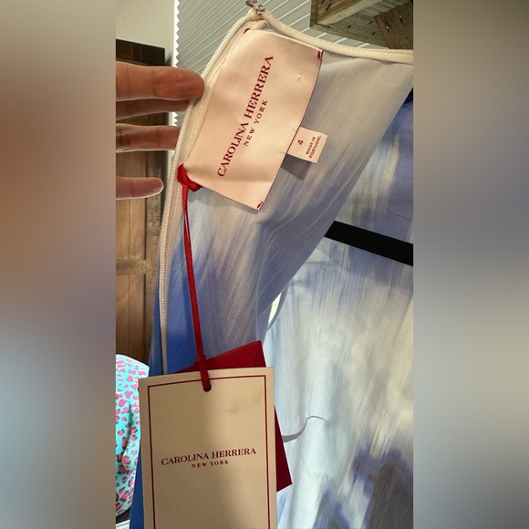 NWT Carolina Herrera Sleeveless Shift Dress Blue Abstract Size 4 - Picture 8 of 11